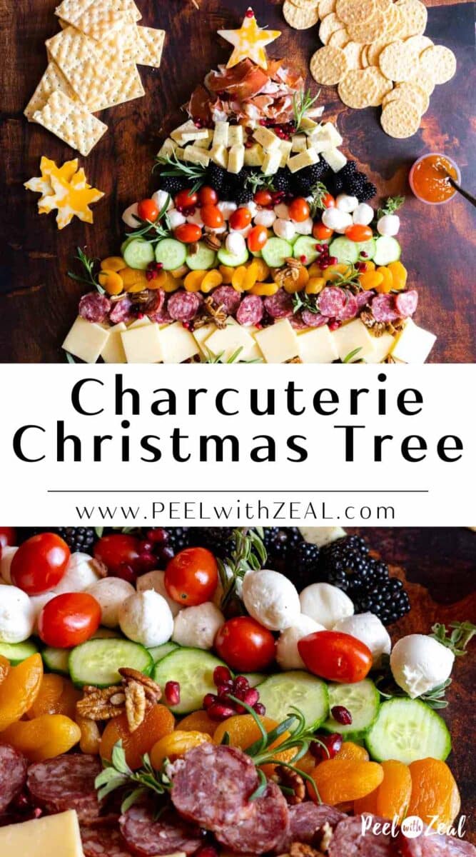 Christmas tree charcuterie board for a party.