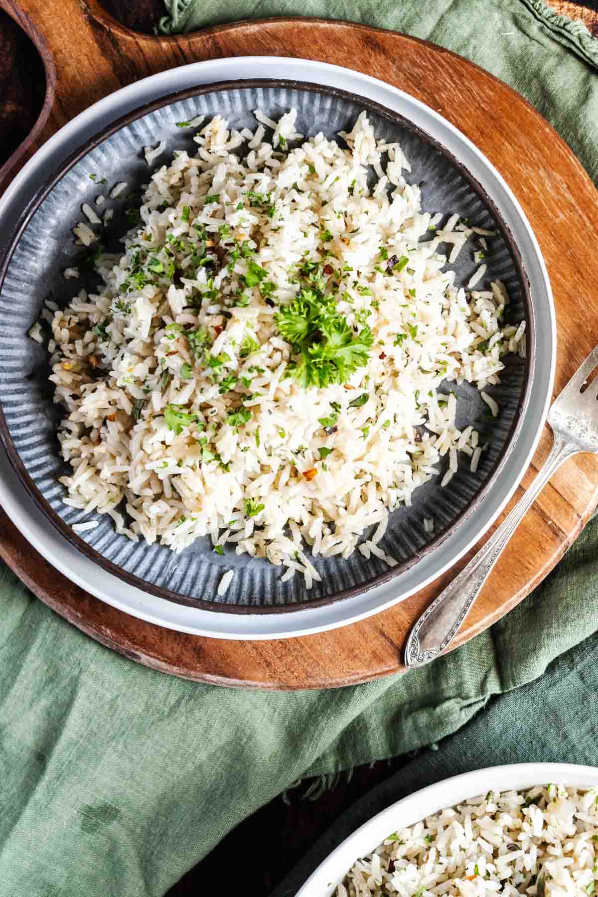 Plate with chimichurri rice.