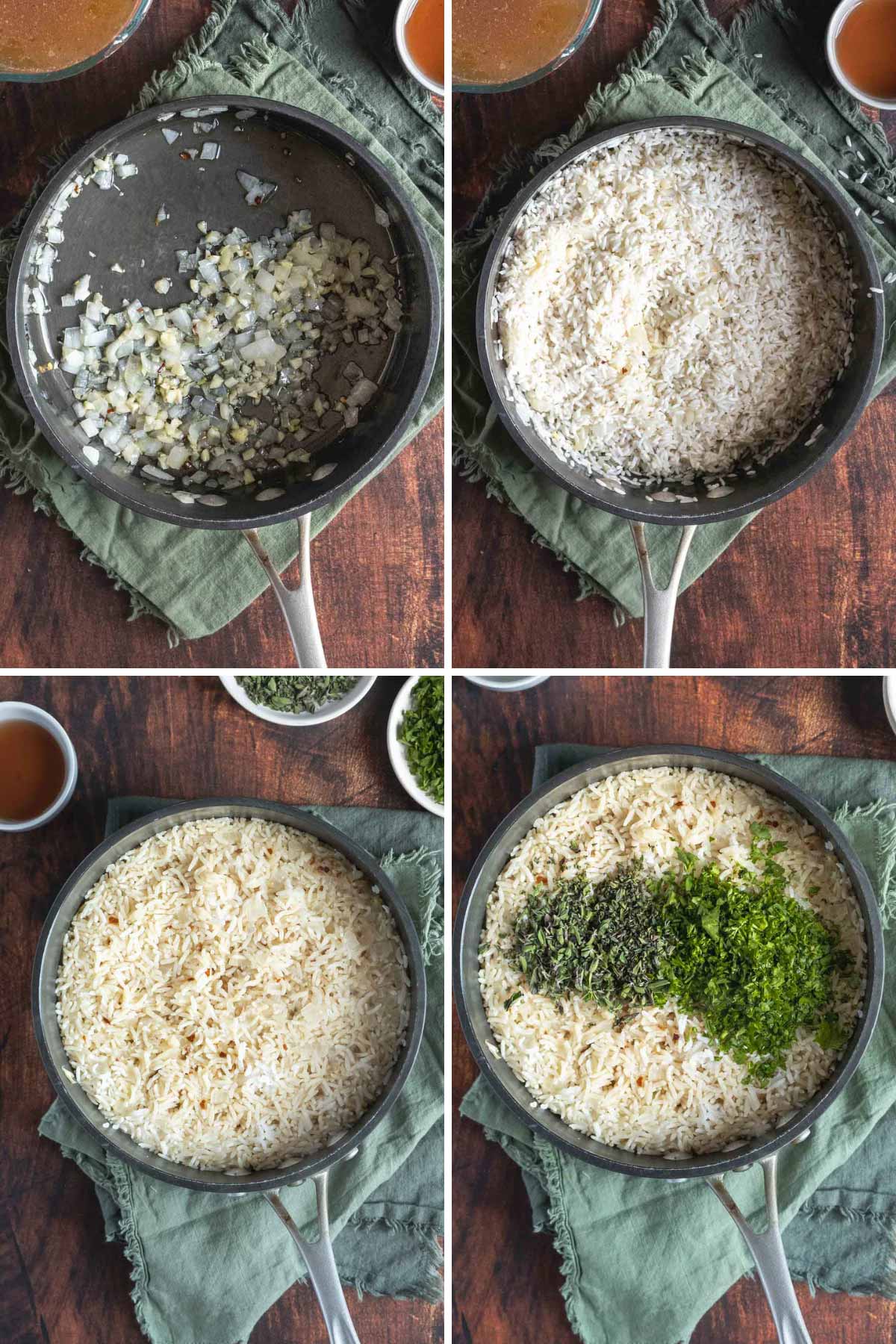 Making the rice in a saucepan.