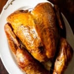 Roasted turkey on a platter.