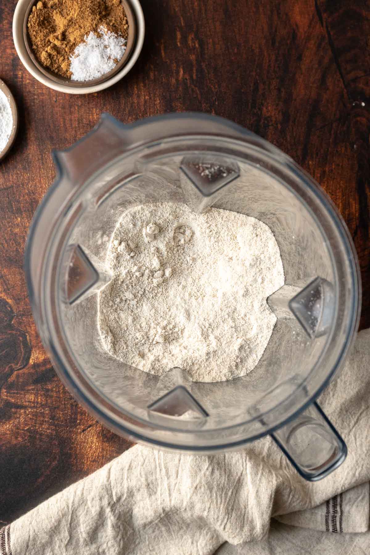 Making oat flour in a blender.