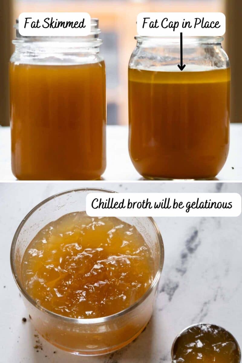 Homemade turkey broth simmering in a large pot