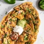 Chicken nachos on a plate.