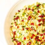 Saffron rice in serving bowl.
