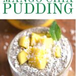 layers of chia pudding and mango in a cup.