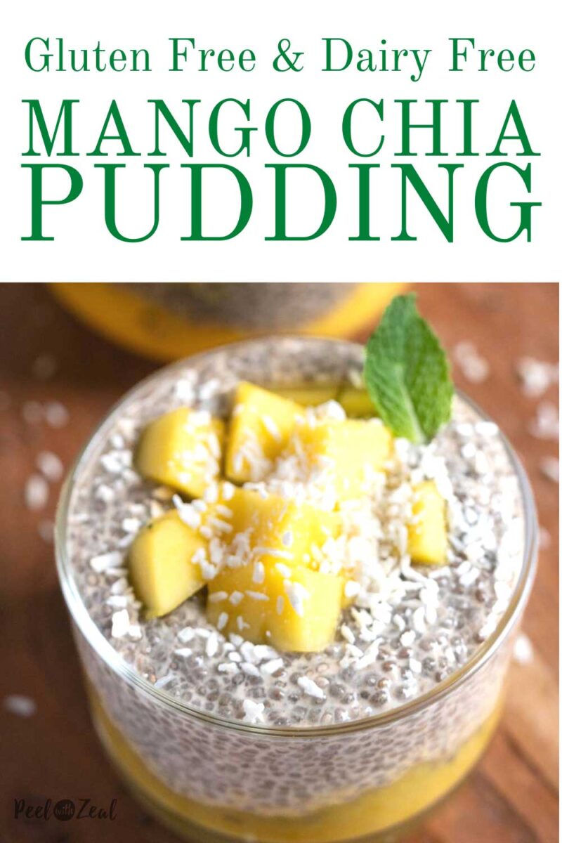layers of chia pudding and mango in a cup.