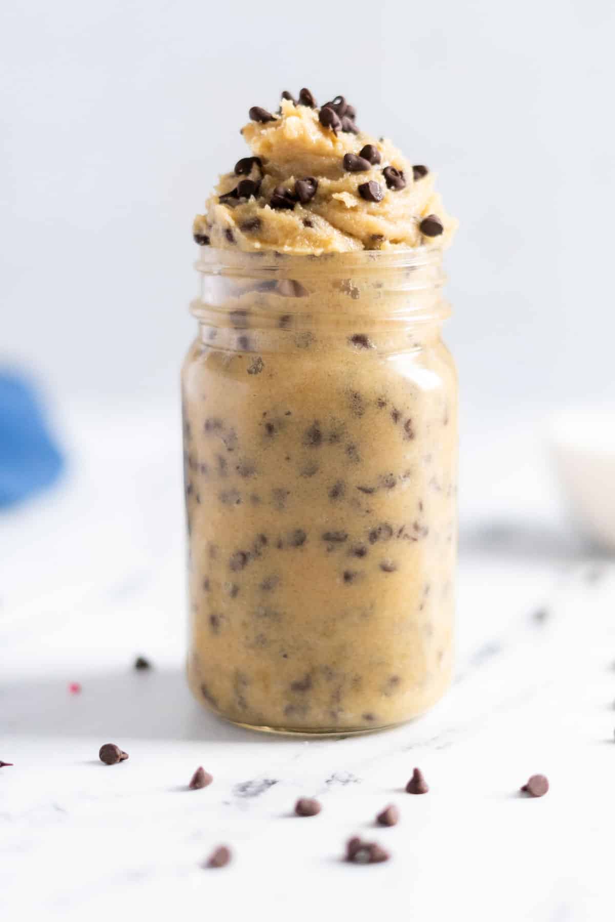 Chocolate chip cookie dough in a jar.