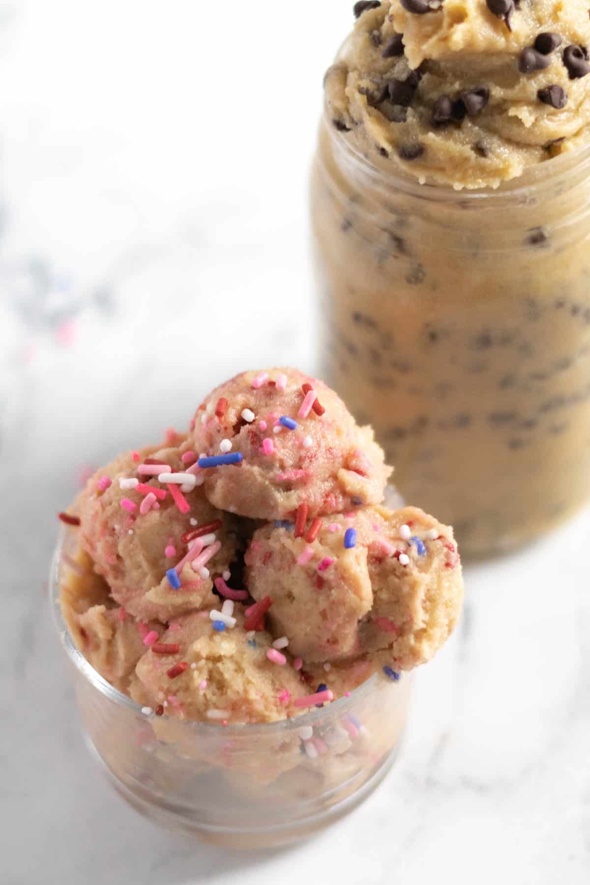Cookie dough with colorful sprinkles.