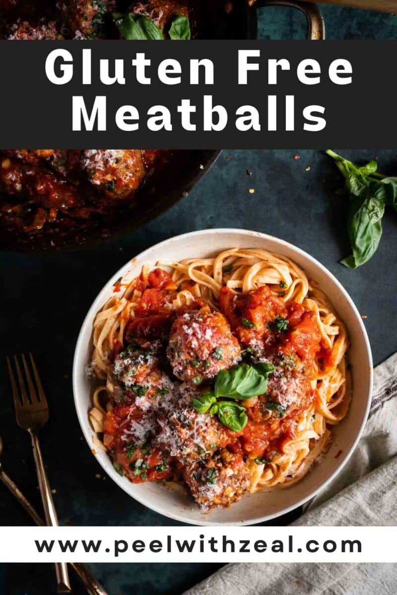 Pasta and meatballs in a bowl.