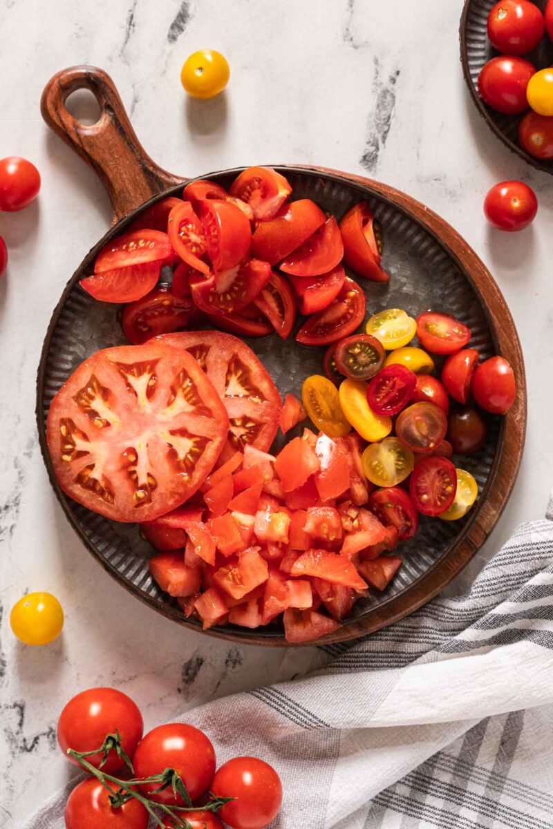 Chopped tomatoes on a plate.