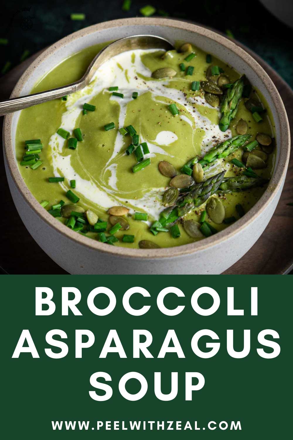 Creamy Broccoli Asparagus Soup with Goat Cheese