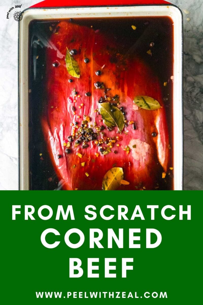 Curing beef in a brine to make corned beef.