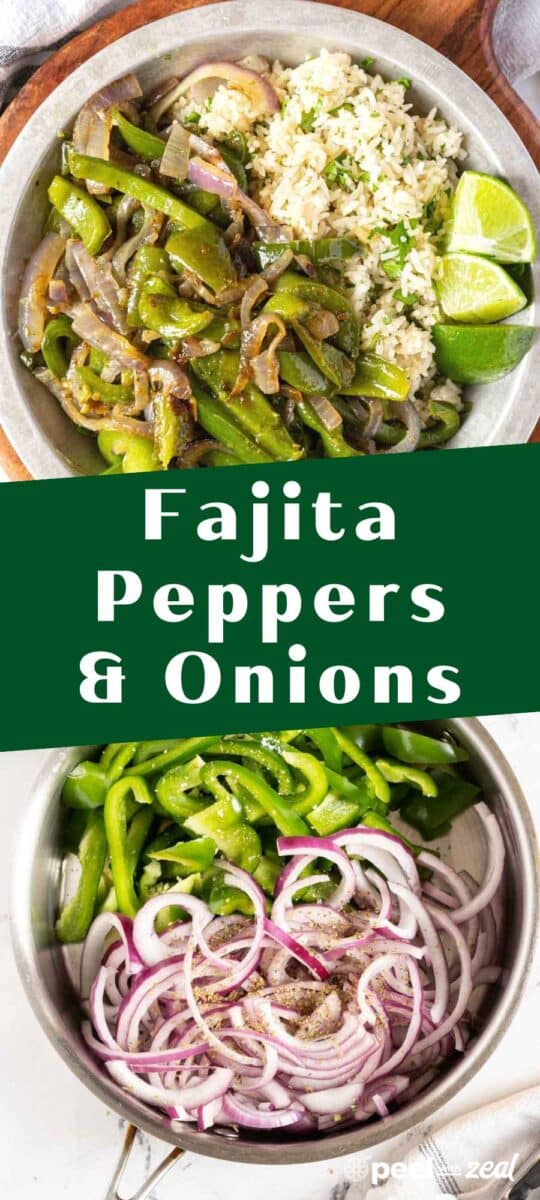 Green peppers and onions with rice and limes.