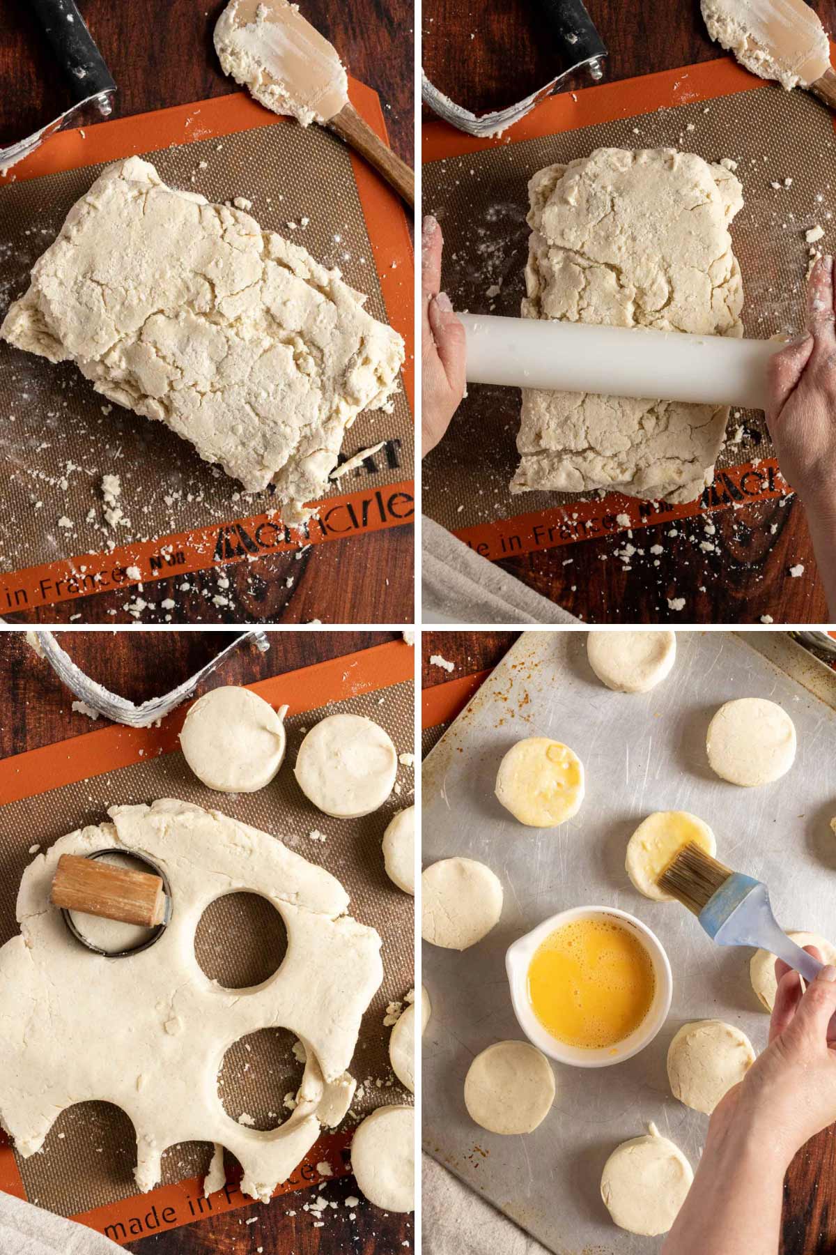 Rolling and cutting biscuit dough.