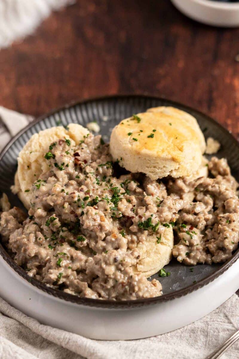 Biscuits with sausage gravy.