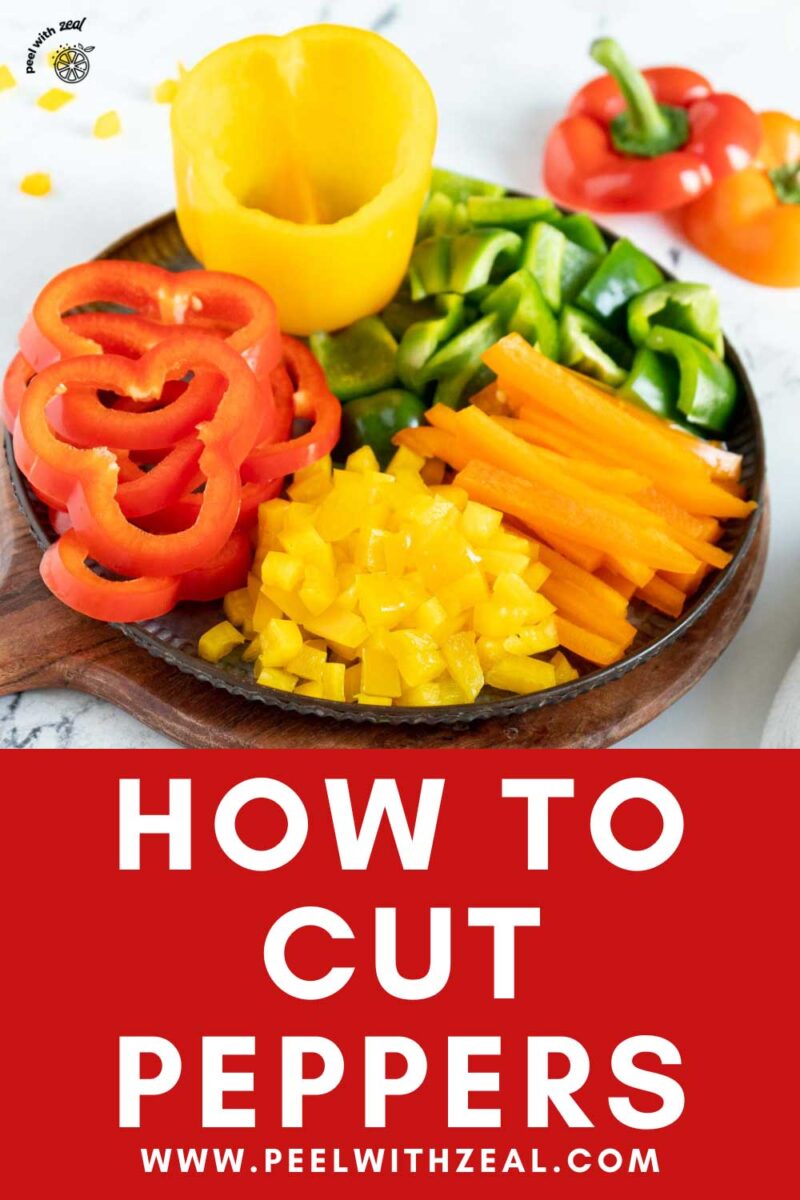 Bell peppers cut in different ways.