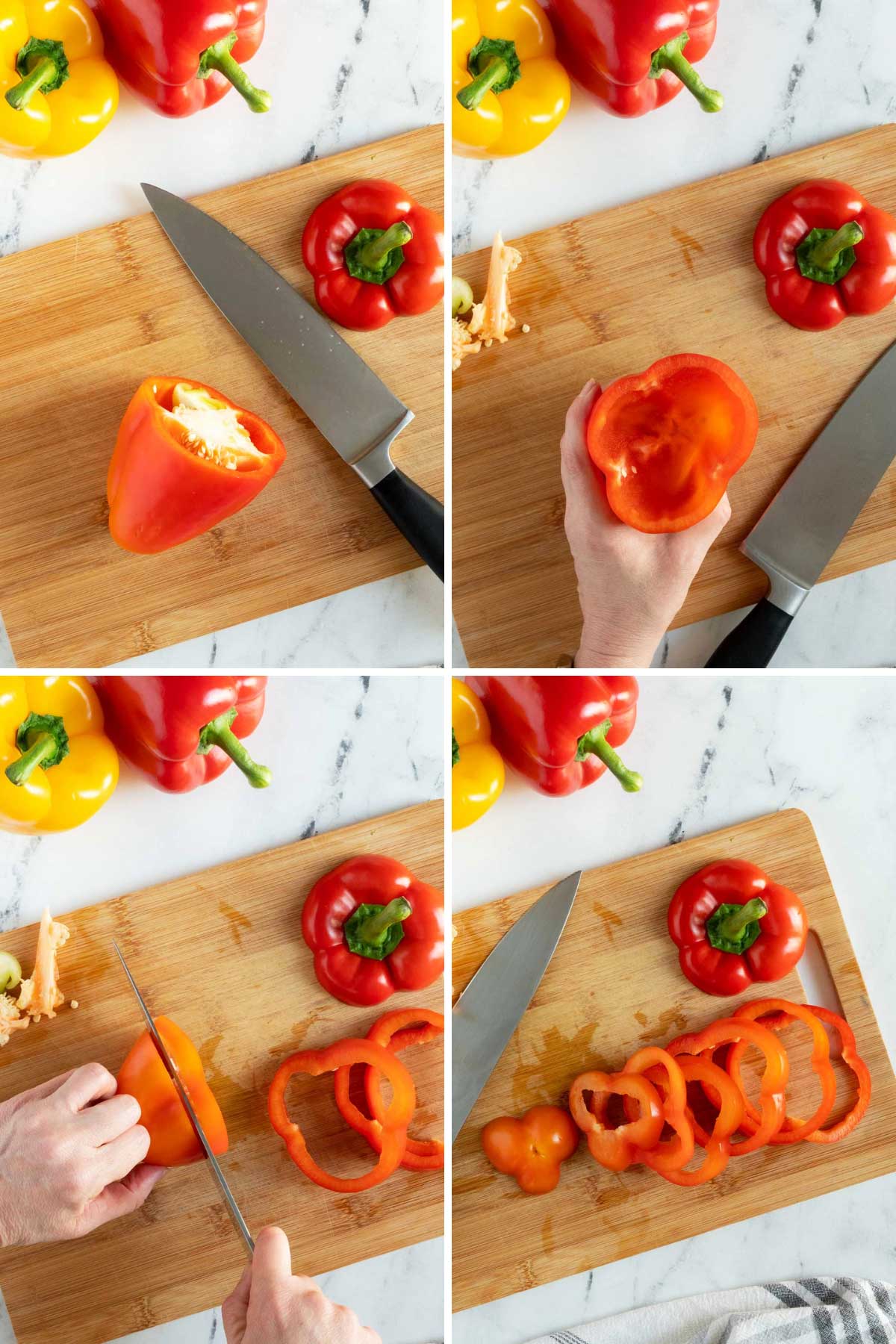 Cutting peppers into rings.