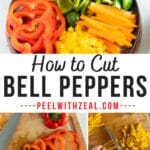 Bell peppers cut in different ways.