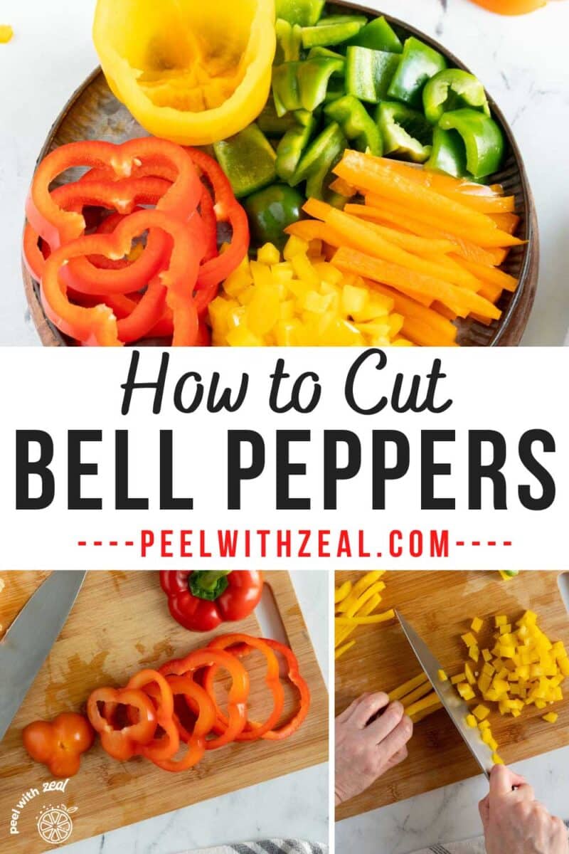 Bell peppers cut in different ways.