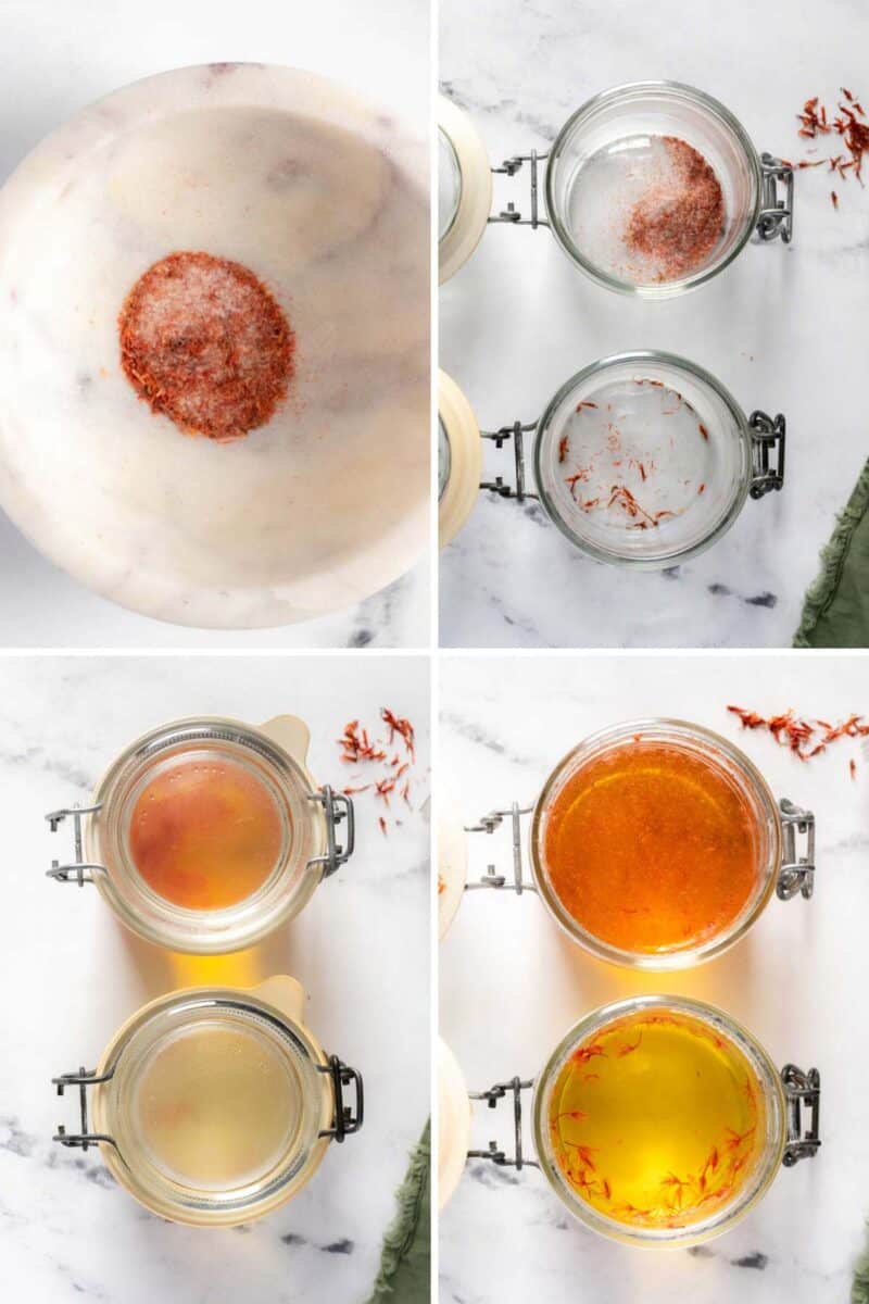Steeping powdered saffron in a jar.