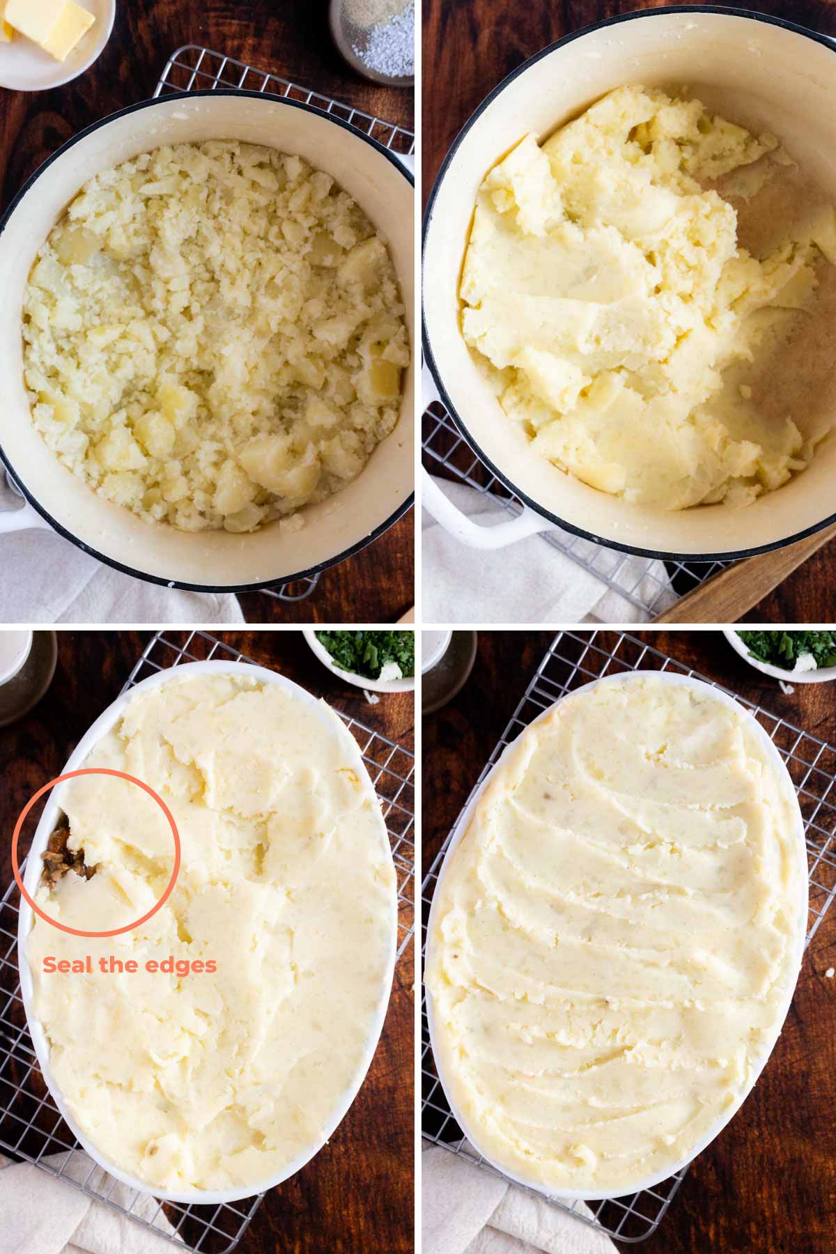 Making the mashed potatoes and topping the pie.
