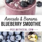 Blueberry smoothie with banana and chia seeds.