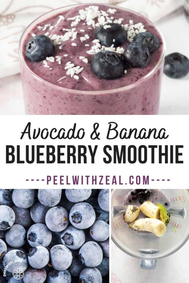 Blueberry smoothie with banana and chia seeds.