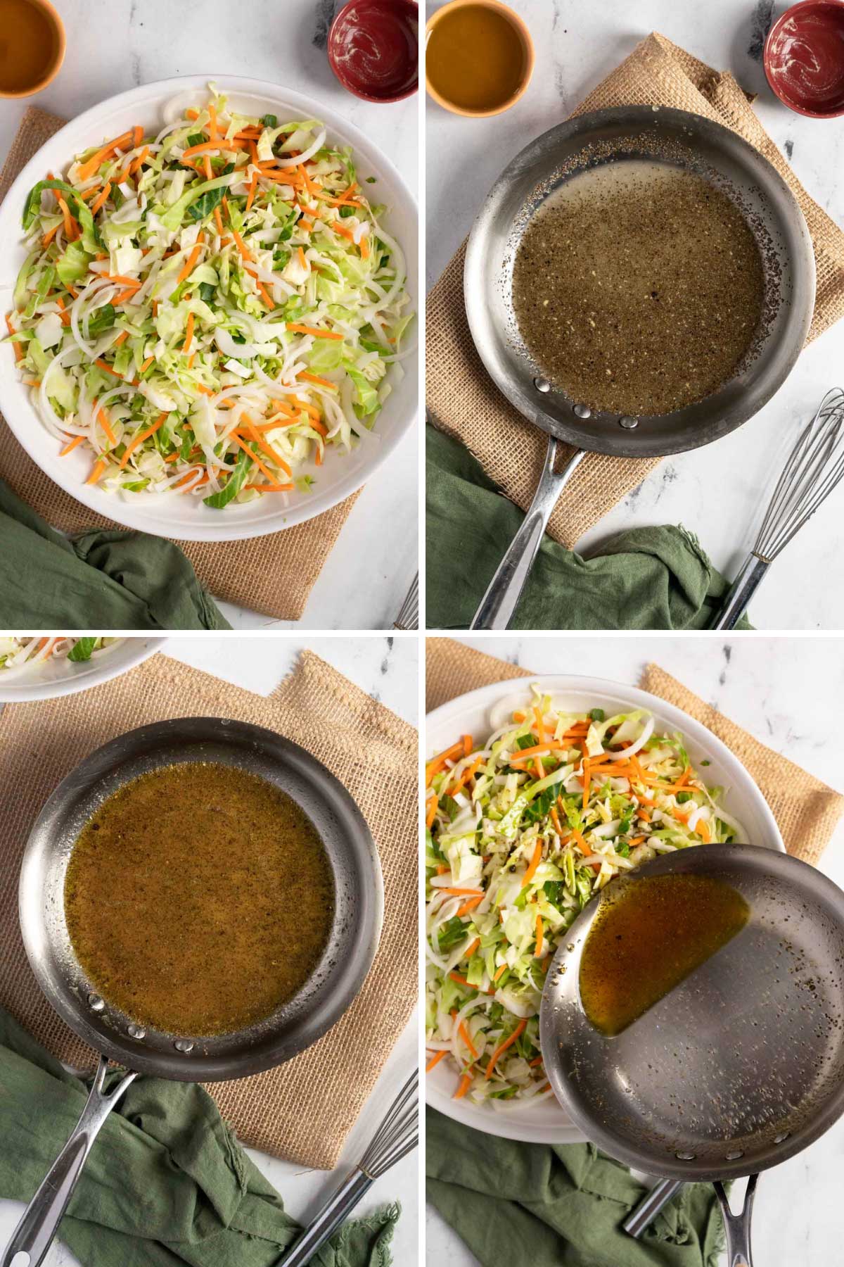 Making oil and vinegar dressing in a small pan.