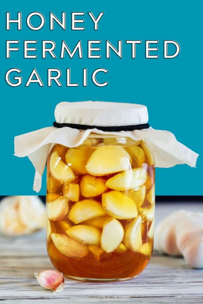 Garlic and honey in a jar.