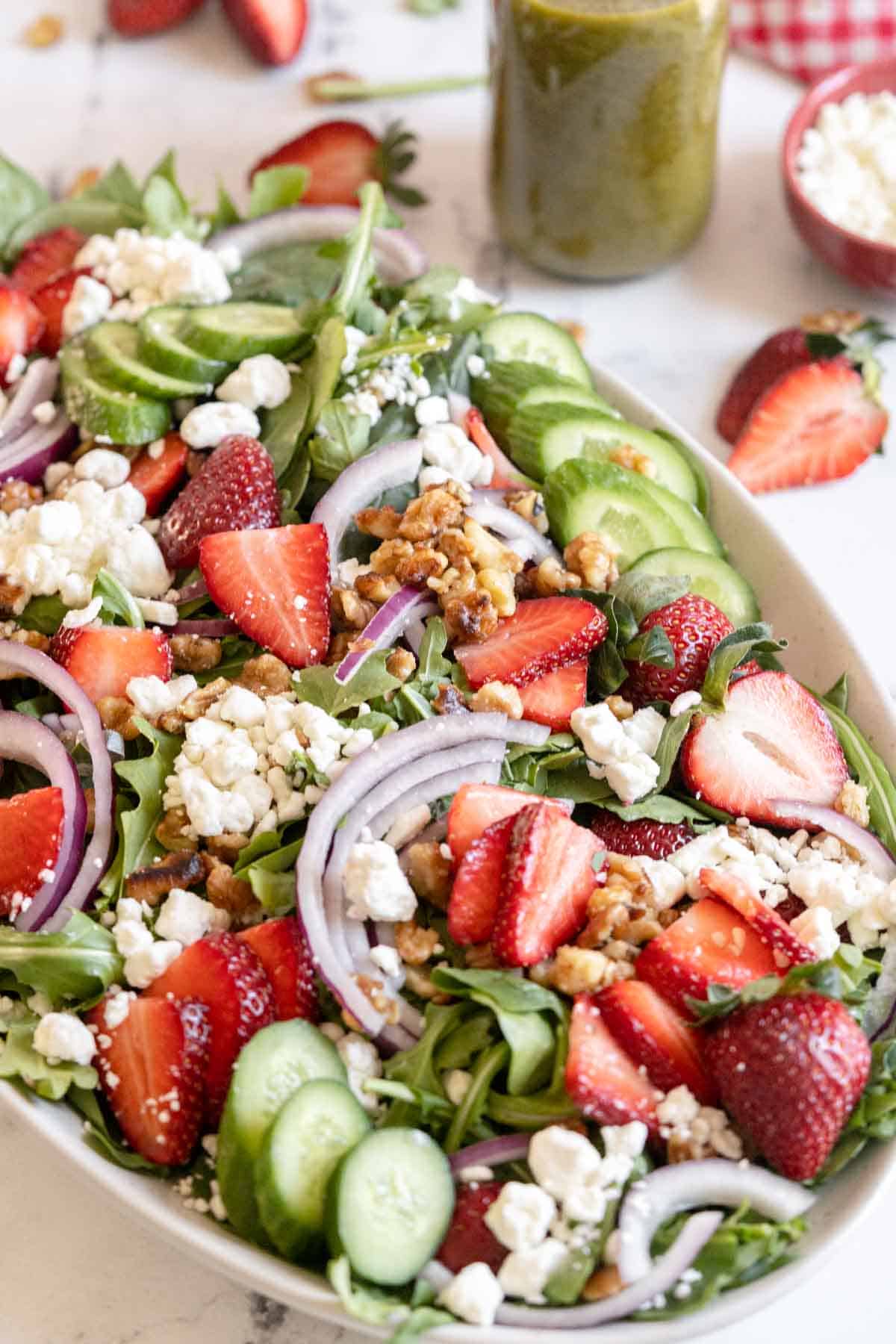 Strawberry salad on a platter.