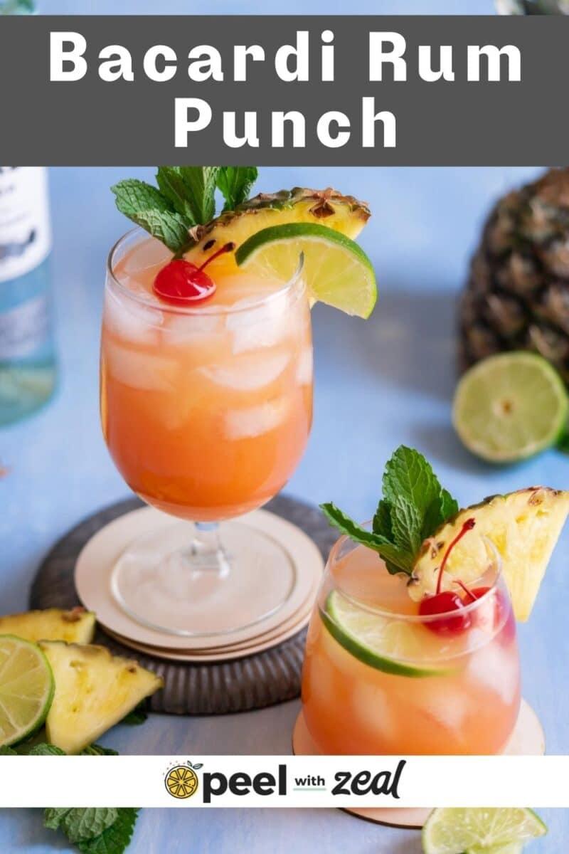 Rum punch cocktail in a glass.