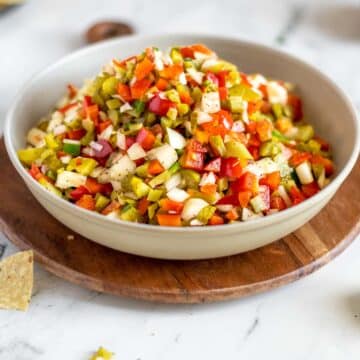 Pickle salsa in a bowl.