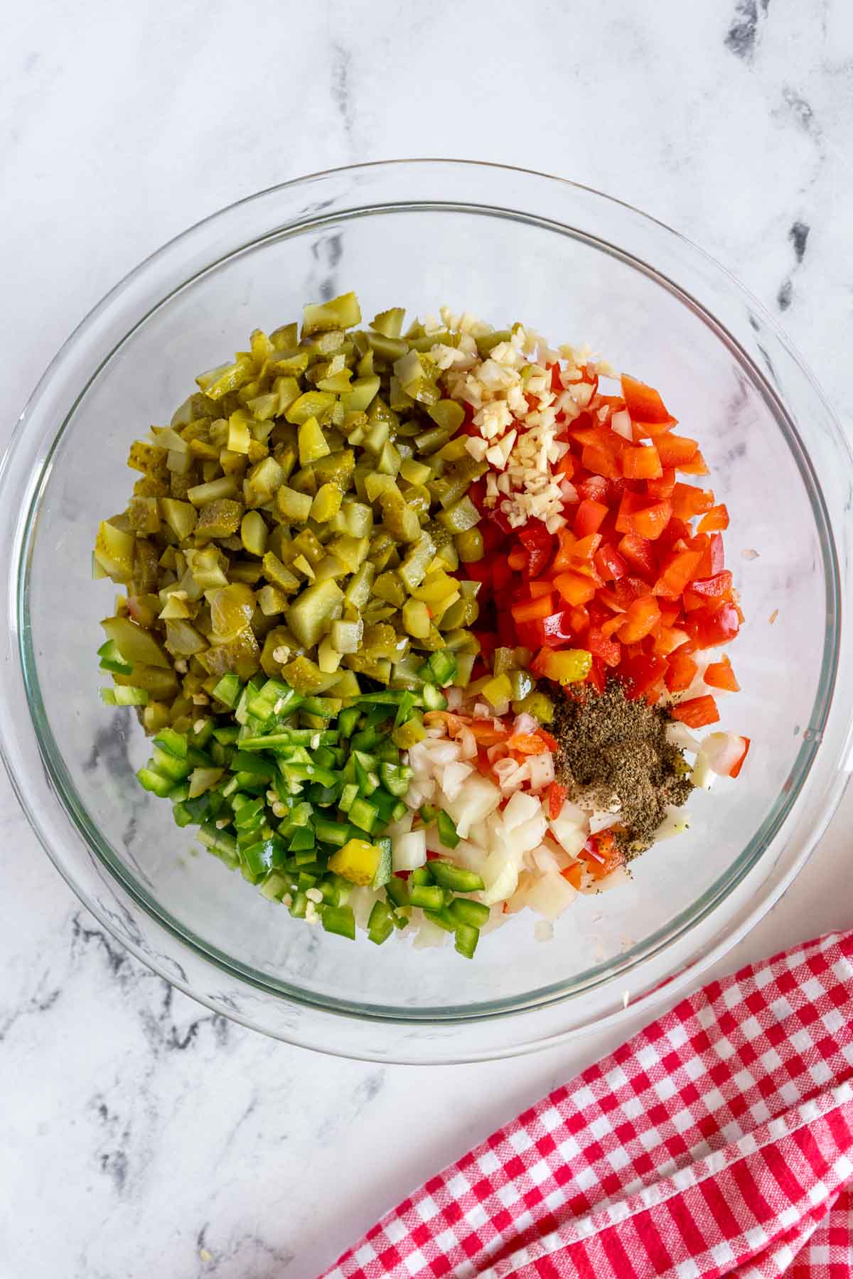 Salsa ingredients in a mixing bowl.