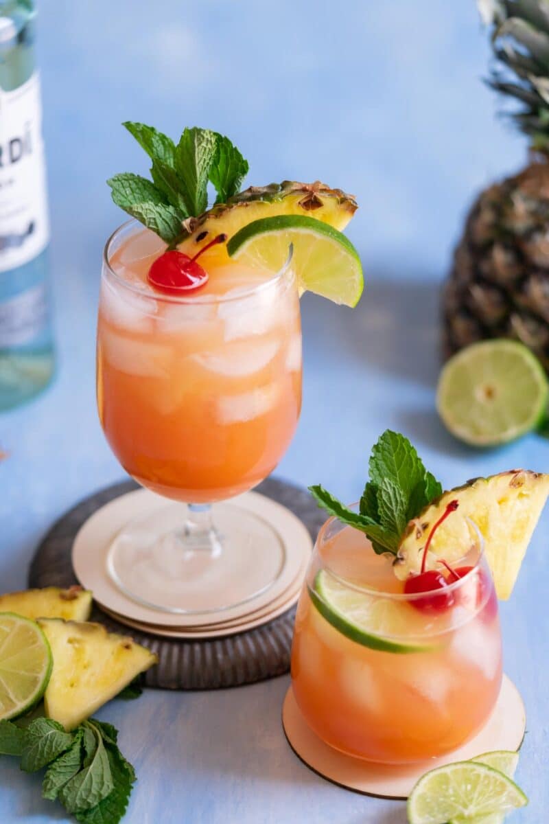 Rum punch cocktail in a glass.