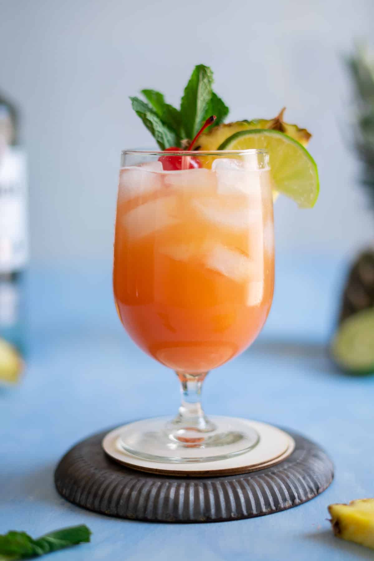 Rum punch cocktail in a glass.