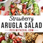 A strawberry and arugula salad with goat cheese.