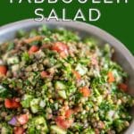 Tabbouleh salad with lentils in a pan.