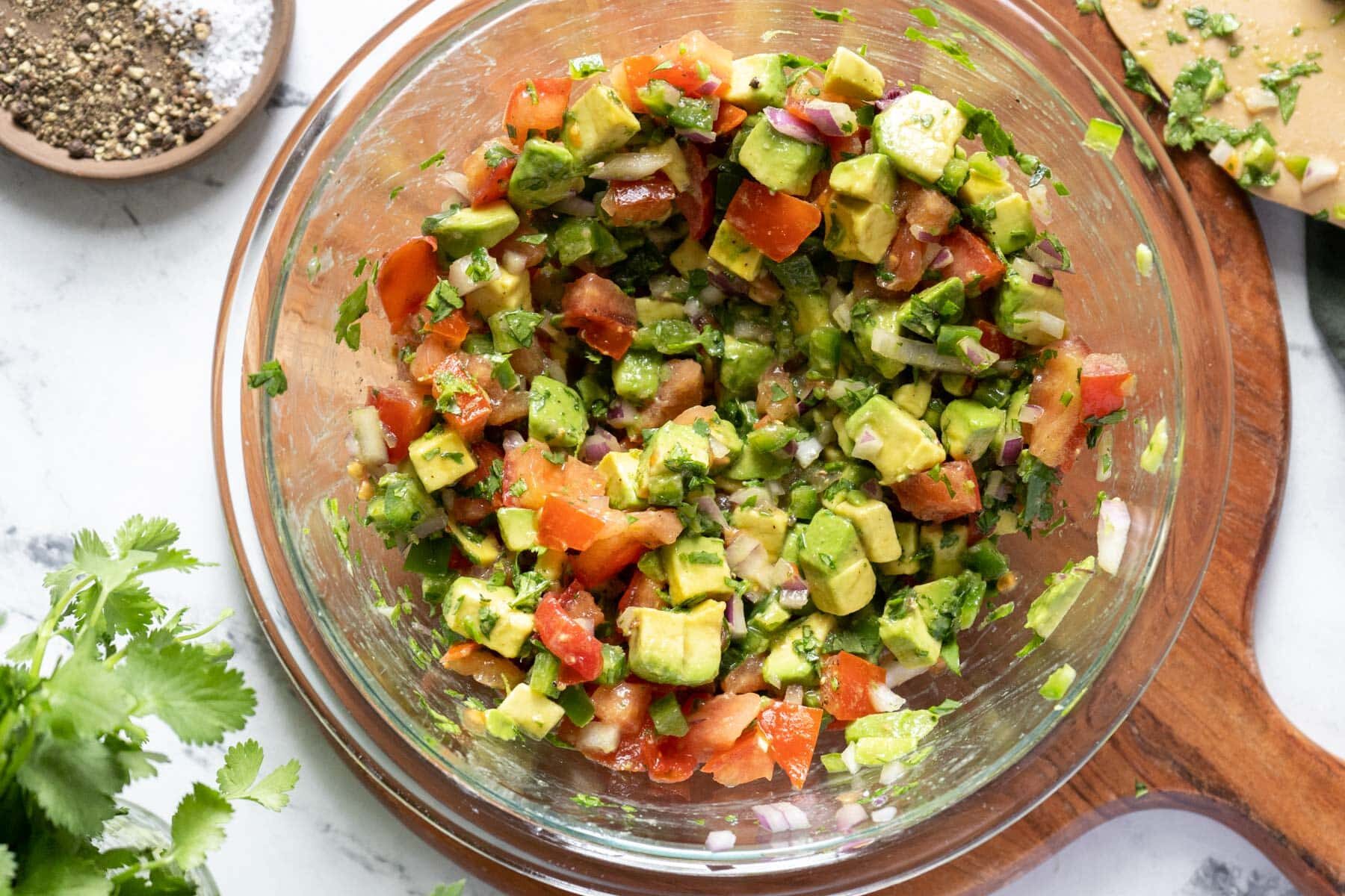 Avocado pico de gallo in a bowl.