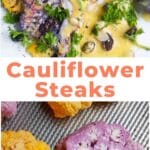 Cauliflower steak on a plate.
