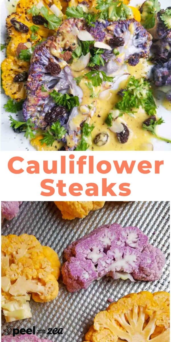 Cauliflower steak on a plate.