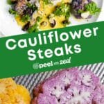 Cauliflower steak on a plate.