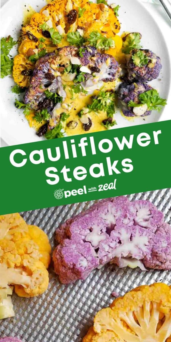 Cauliflower steak on a plate.
