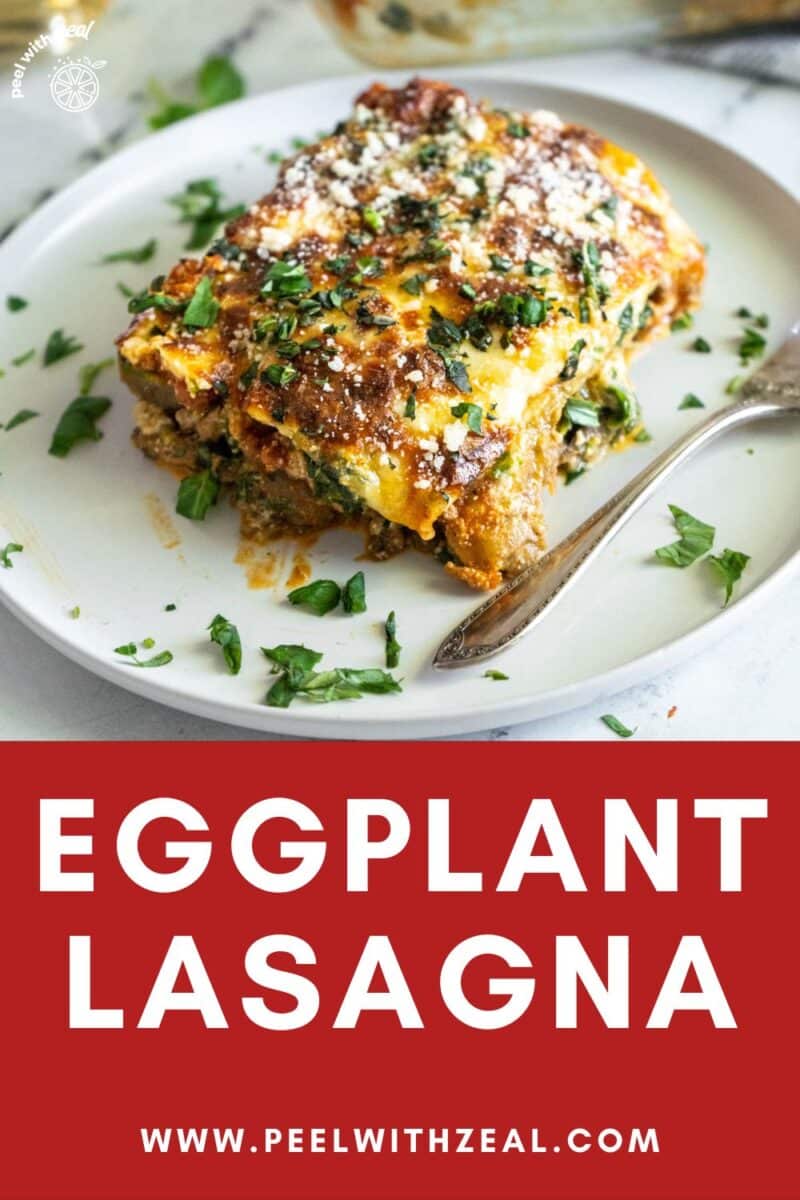 Piece of lasagna on a plate.