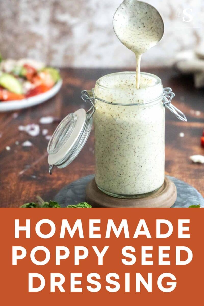 Creamy poppy seed dressing in a bottle.