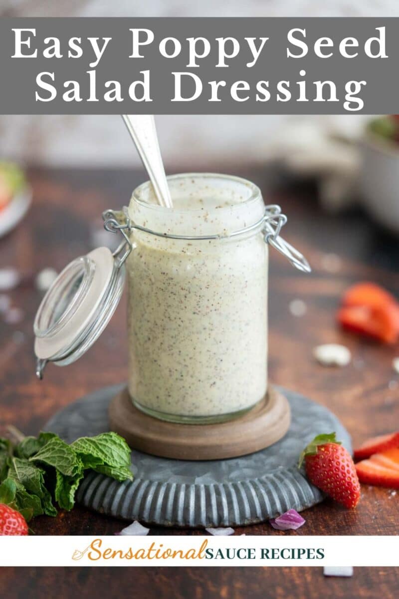 Creamy poppy seed dressing in a bottle.
