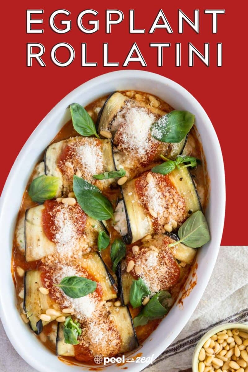 Eggplant rolls in a baking dish.