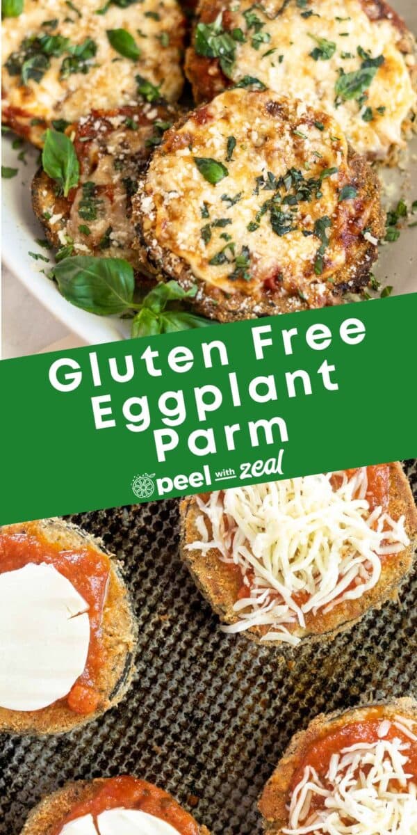 Eggplant parmesan on a serving plate.