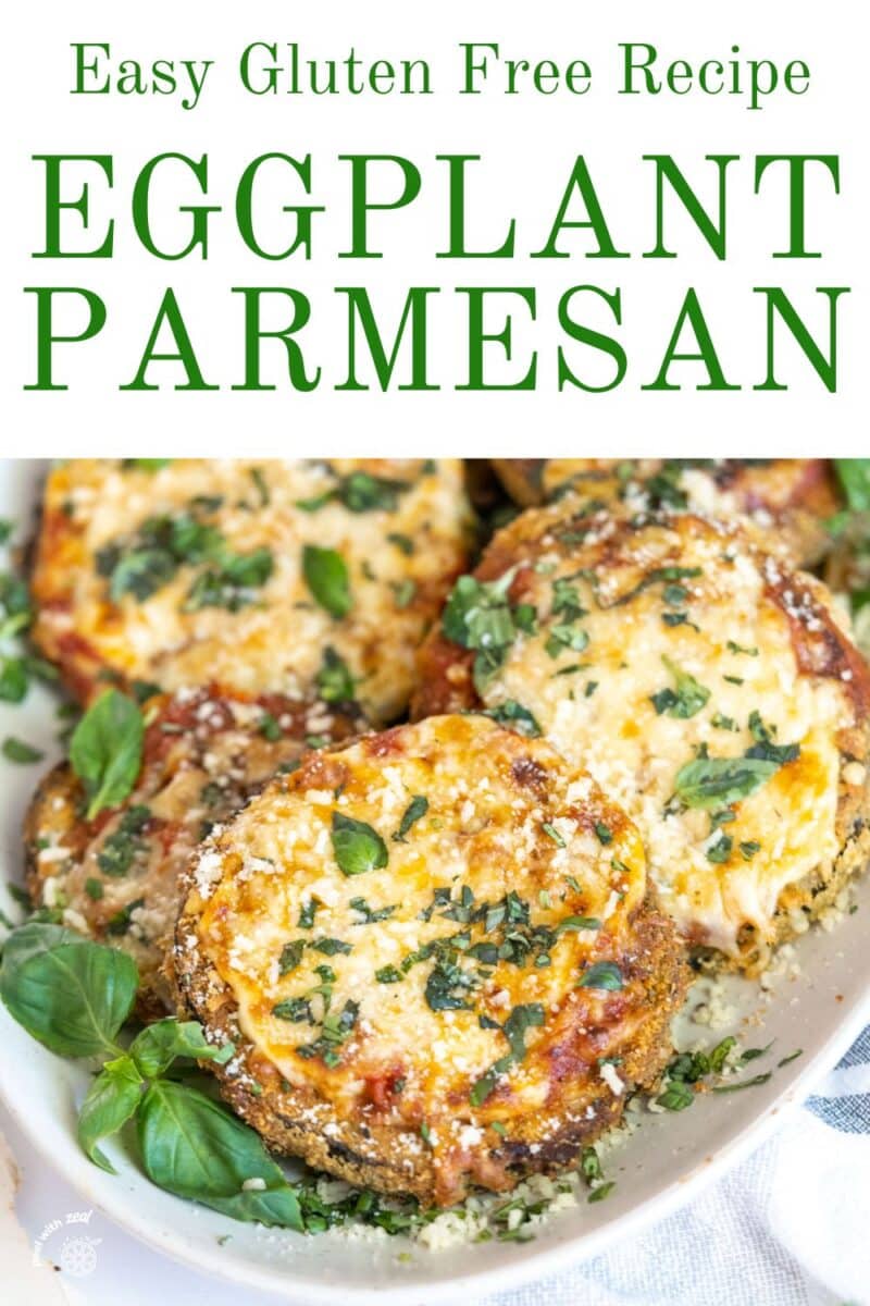 Eggplant parmesan on a serving plate.