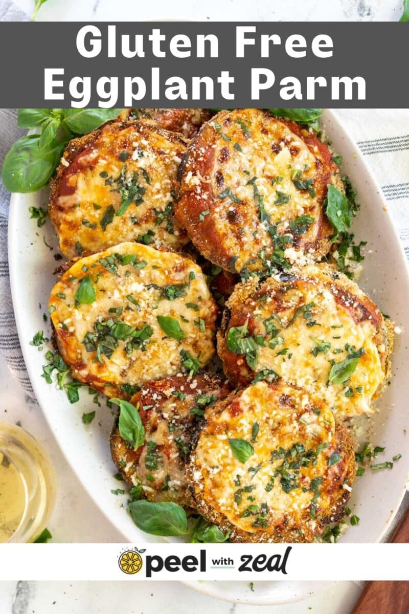 Eggplant parmesan on a serving plate.