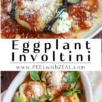 Eggplant rollatini on a plate with marinara.